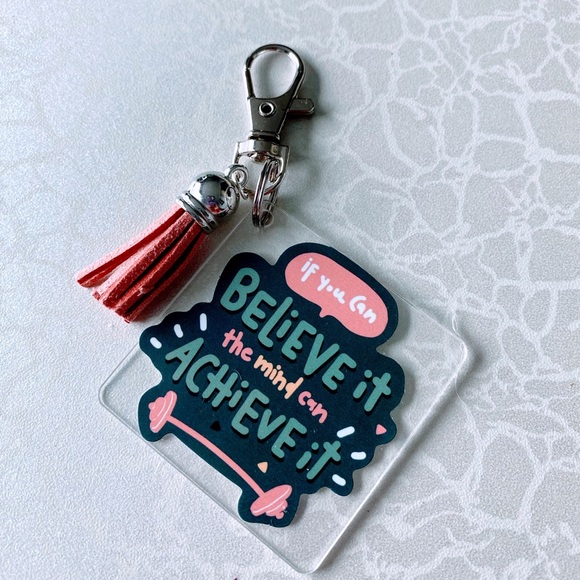 Hand Crafted Inspirational Keychain with Red Tassel - Picture 1 of 1